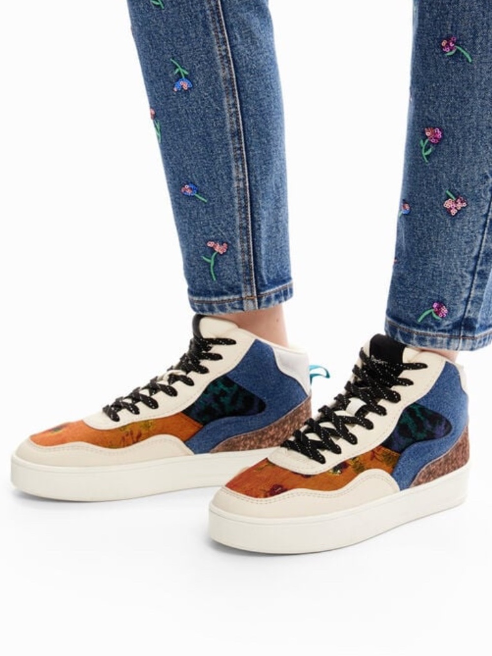DESIGUAL PATCHWORK MID-TOP SNEAKERS